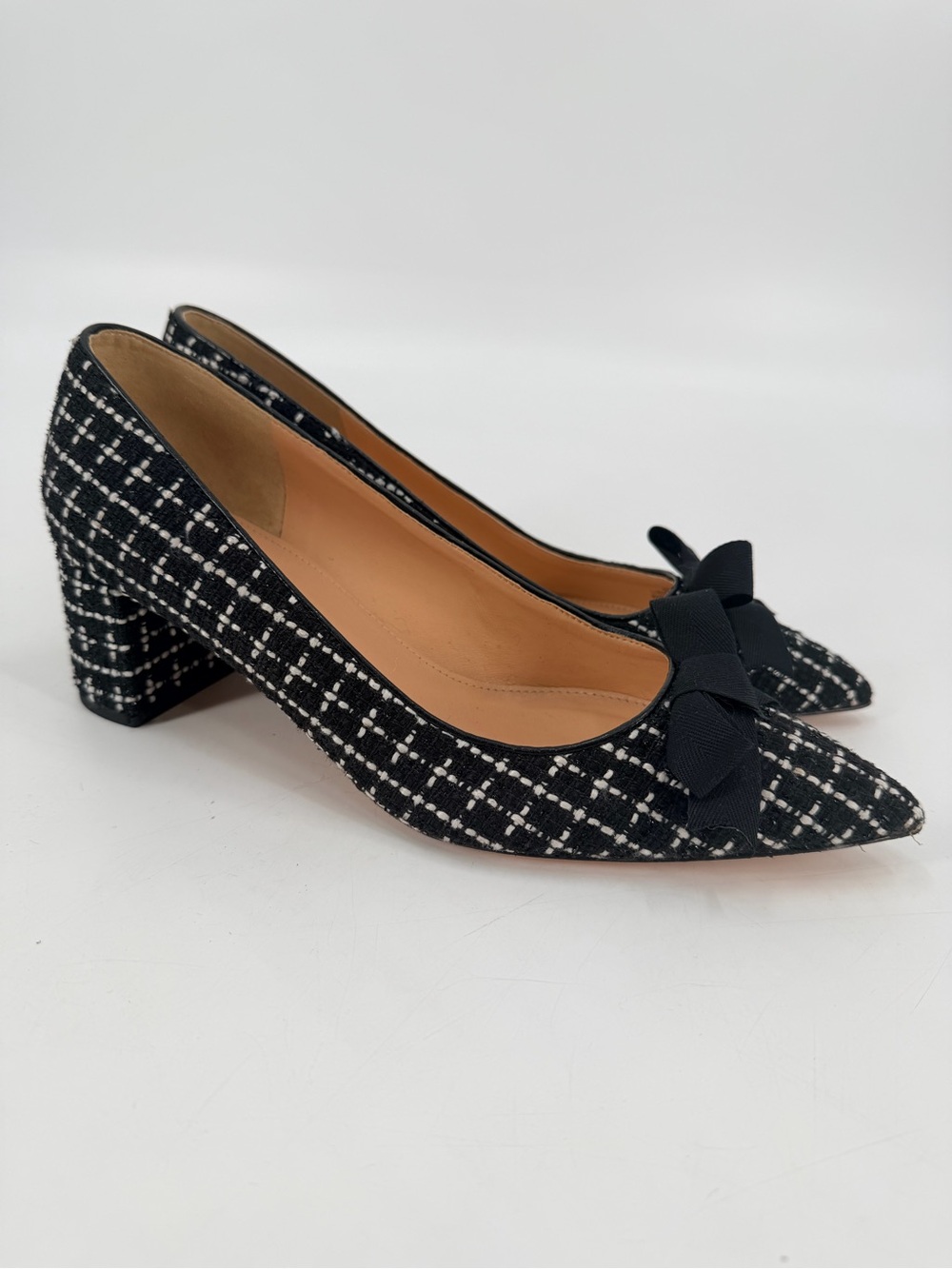 J. Crew Tweed Avery Black Bow Block Heel Pumps Heels 10